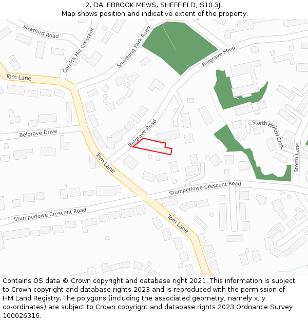 2, DALEBROOK MEWS, SHEFFIELD, S10 3JL: Location map and indicative extent of plot