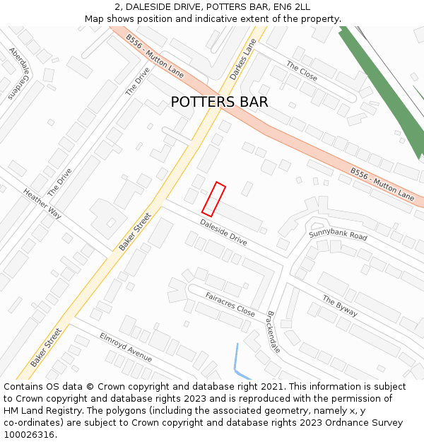 2, DALESIDE DRIVE, POTTERS BAR, EN6 2LL: Location map and indicative extent of plot