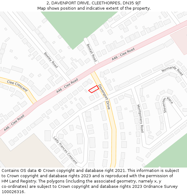 2, DAVENPORT DRIVE, CLEETHORPES, DN35 9JT: Location map and indicative extent of plot