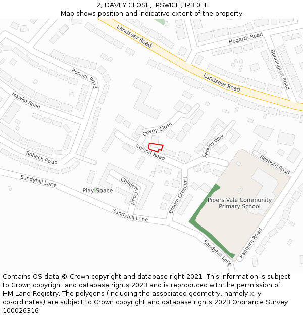 2, DAVEY CLOSE, IPSWICH, IP3 0EF: Location map and indicative extent of plot