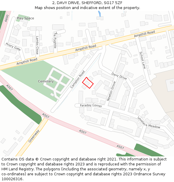 2, DAVY DRIVE, SHEFFORD, SG17 5ZF: Location map and indicative extent of plot