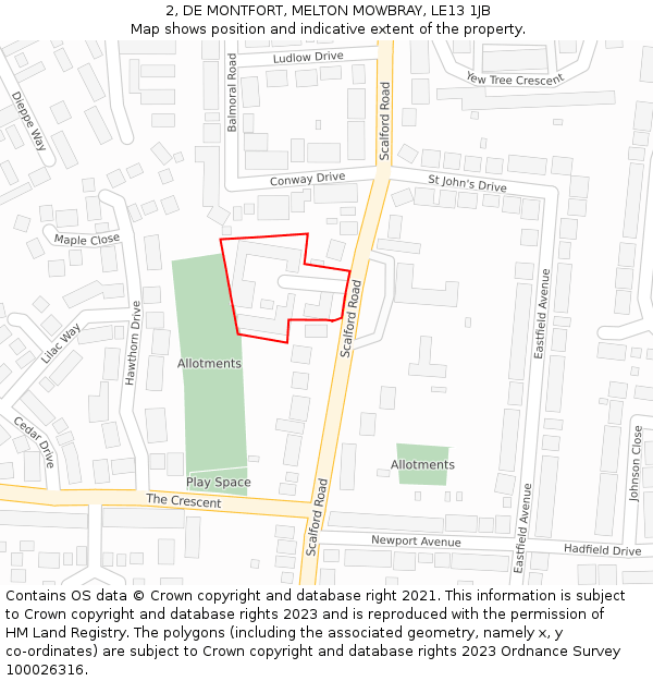 2, DE MONTFORT, MELTON MOWBRAY, LE13 1JB: Location map and indicative extent of plot