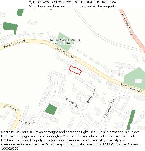 2, DEAN WOOD CLOSE, WOODCOTE, READING, RG8 0PW: Location map and indicative extent of plot