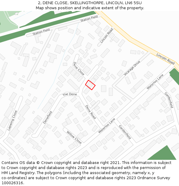 2, DENE CLOSE, SKELLINGTHORPE, LINCOLN, LN6 5SU: Location map and indicative extent of plot