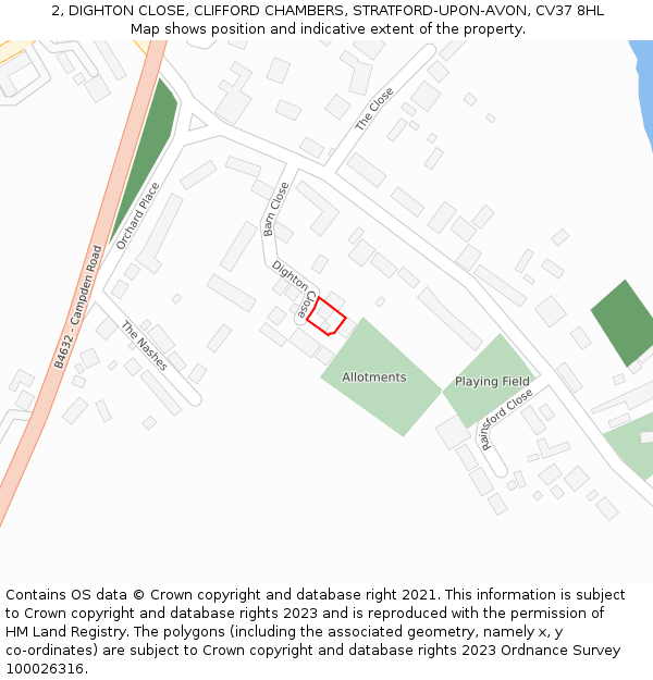 2, DIGHTON CLOSE, CLIFFORD CHAMBERS, STRATFORD-UPON-AVON, CV37 8HL: Location map and indicative extent of plot