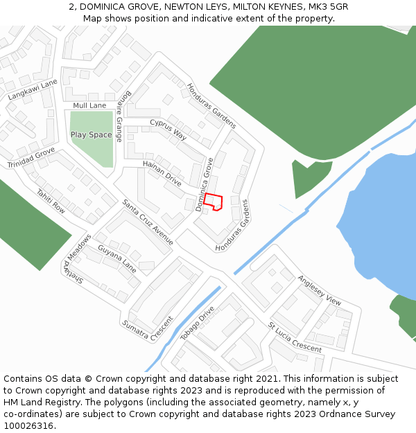 2, DOMINICA GROVE, NEWTON LEYS, MILTON KEYNES, MK3 5GR: Location map and indicative extent of plot