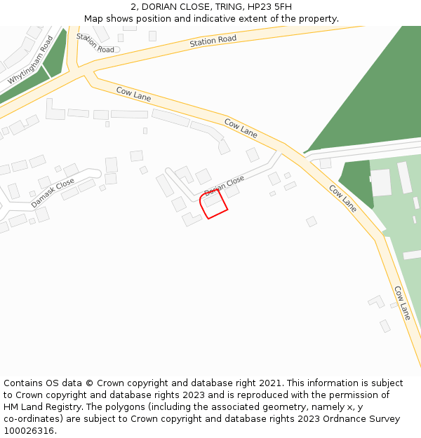 2, DORIAN CLOSE, TRING, HP23 5FH: Location map and indicative extent of plot