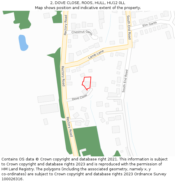 2, DOVE CLOSE, ROOS, HULL, HU12 0LL: Location map and indicative extent of plot