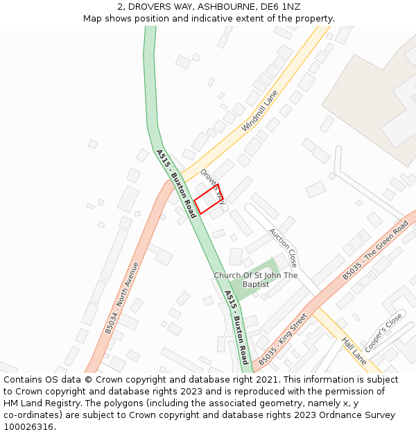 2, DROVERS WAY, ASHBOURNE, DE6 1NZ: Location map and indicative extent of plot