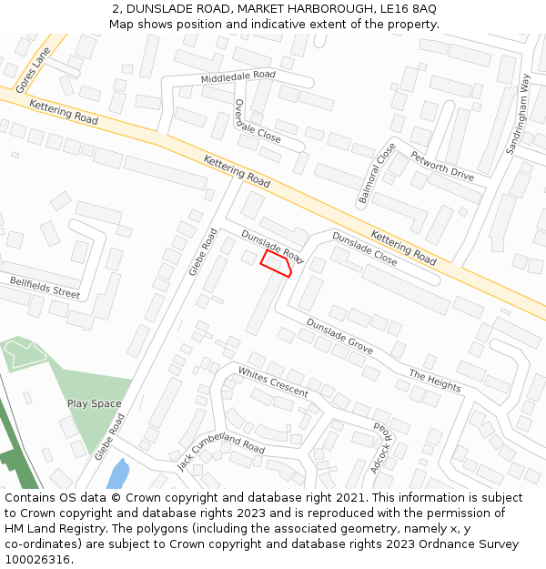 2, DUNSLADE ROAD, MARKET HARBOROUGH, LE16 8AQ: Location map and indicative extent of plot