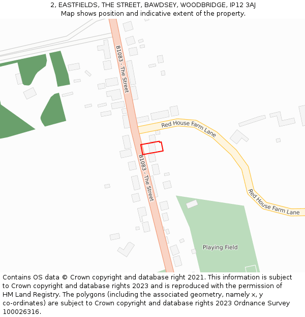 2, EASTFIELDS, THE STREET, BAWDSEY, WOODBRIDGE, IP12 3AJ: Location map and indicative extent of plot