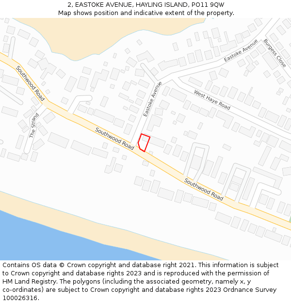 2, EASTOKE AVENUE, HAYLING ISLAND, PO11 9QW: Location map and indicative extent of plot