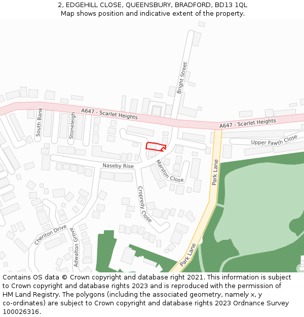 2, EDGEHILL CLOSE, QUEENSBURY, BRADFORD, BD13 1QL: Location map and indicative extent of plot