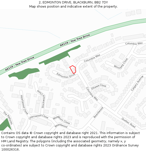 2, EDMONTON DRIVE, BLACKBURN, BB2 7DY: Location map and indicative extent of plot