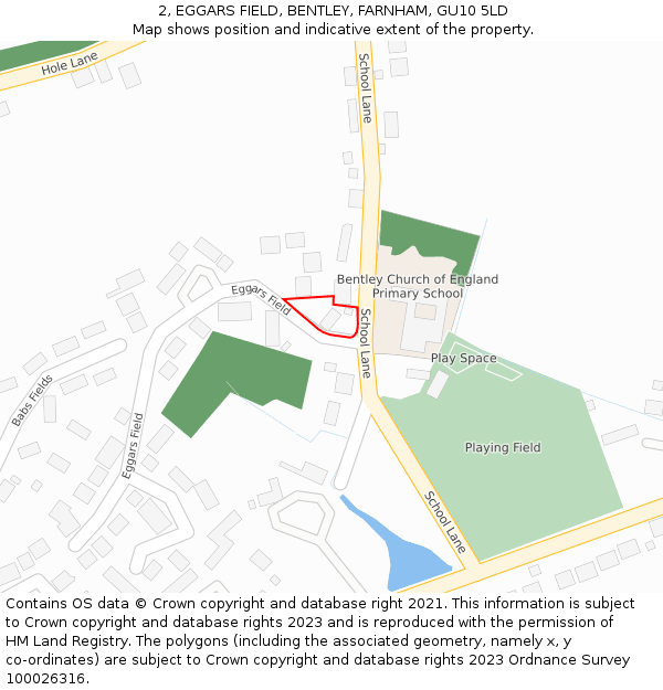 2, EGGARS FIELD, BENTLEY, FARNHAM, GU10 5LD: Location map and indicative extent of plot