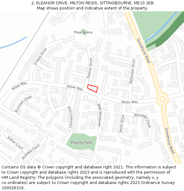 2, ELEANOR DRIVE, MILTON REGIS, SITTINGBOURNE, ME10 2EB: Location map and indicative extent of plot