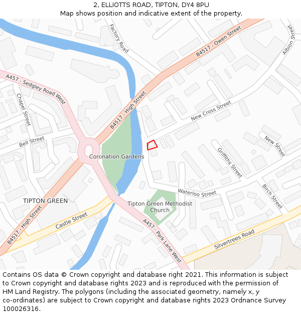 2, ELLIOTTS ROAD, TIPTON, DY4 8PU: Location map and indicative extent of plot