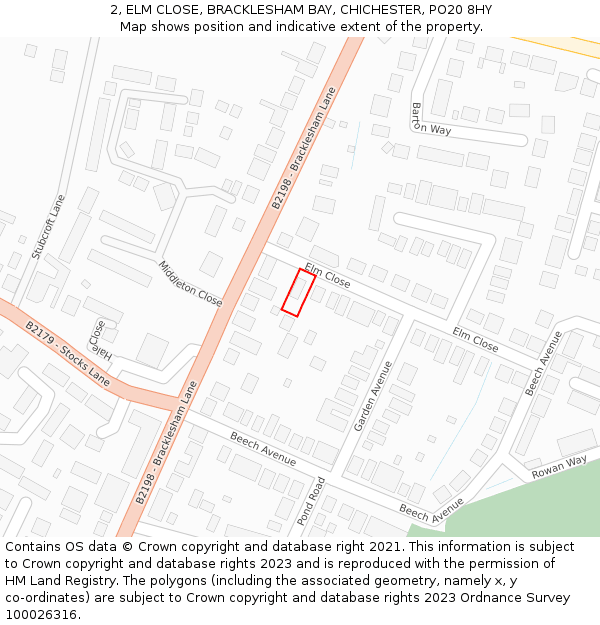 2, ELM CLOSE, BRACKLESHAM BAY, CHICHESTER, PO20 8HY: Location map and indicative extent of plot