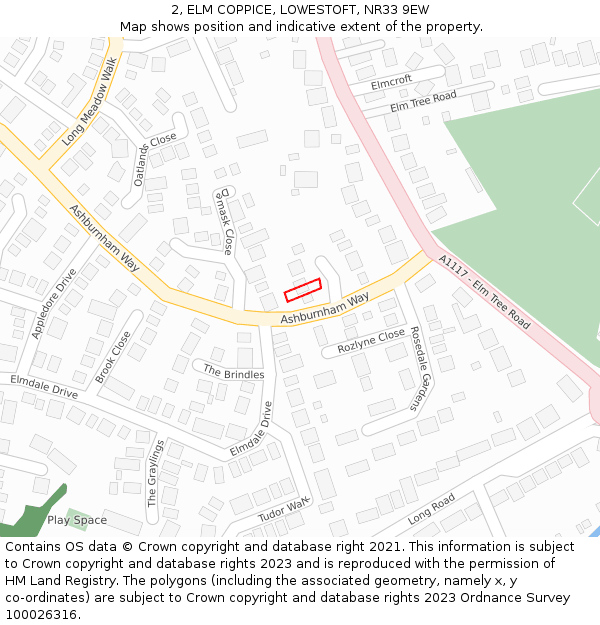 2, ELM COPPICE, LOWESTOFT, NR33 9EW: Location map and indicative extent of plot