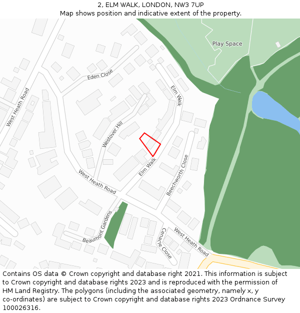 2, ELM WALK, LONDON, NW3 7UP: Location map and indicative extent of plot