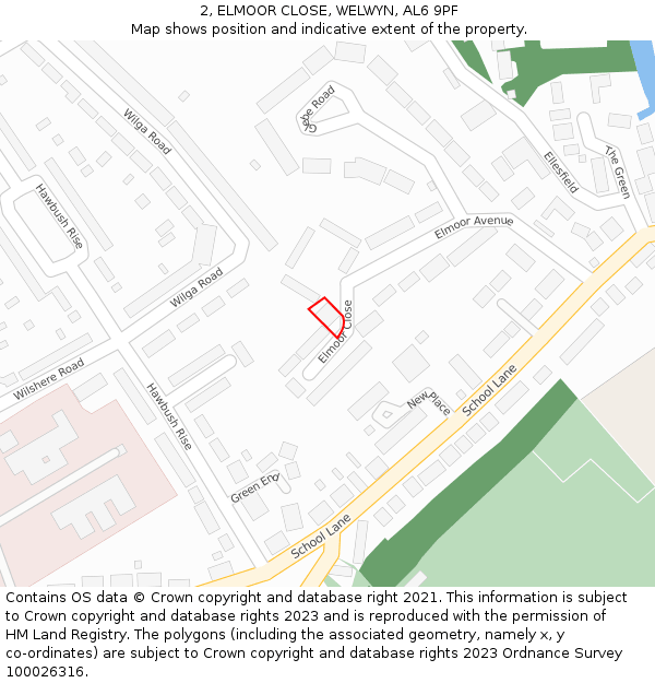 2, ELMOOR CLOSE, WELWYN, AL6 9PF: Location map and indicative extent of plot