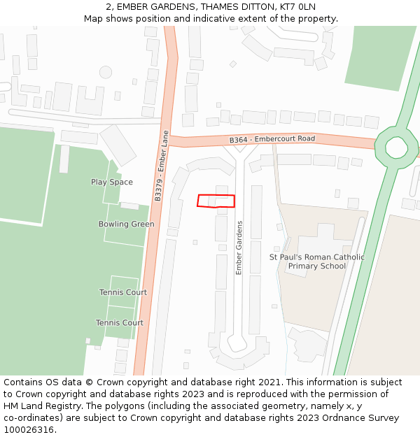 2, EMBER GARDENS, THAMES DITTON, KT7 0LN: Location map and indicative extent of plot