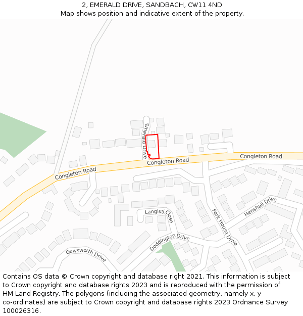 2, EMERALD DRIVE, SANDBACH, CW11 4ND: Location map and indicative extent of plot