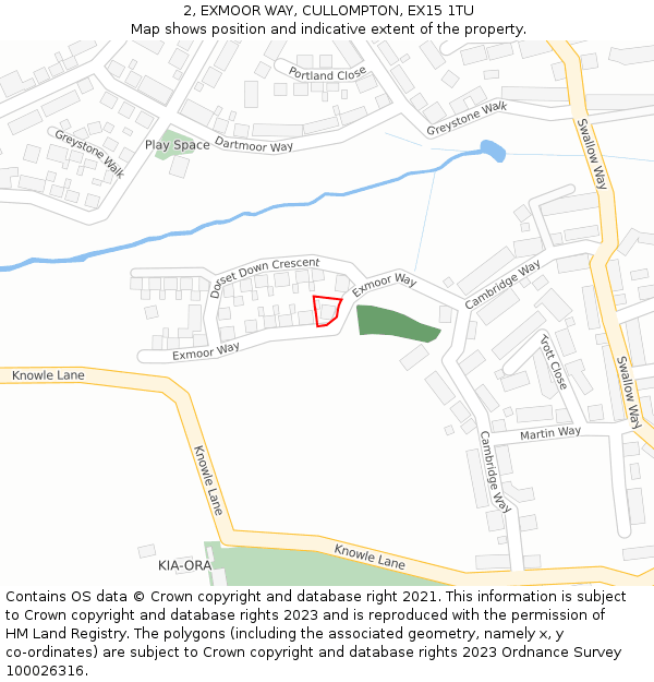 2, EXMOOR WAY, CULLOMPTON, EX15 1TU: Location map and indicative extent of plot