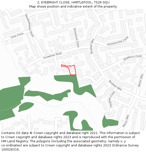 2, EYEBRIGHT CLOSE, HARTLEPOOL, TS26 0QU: Location map and indicative extent of plot