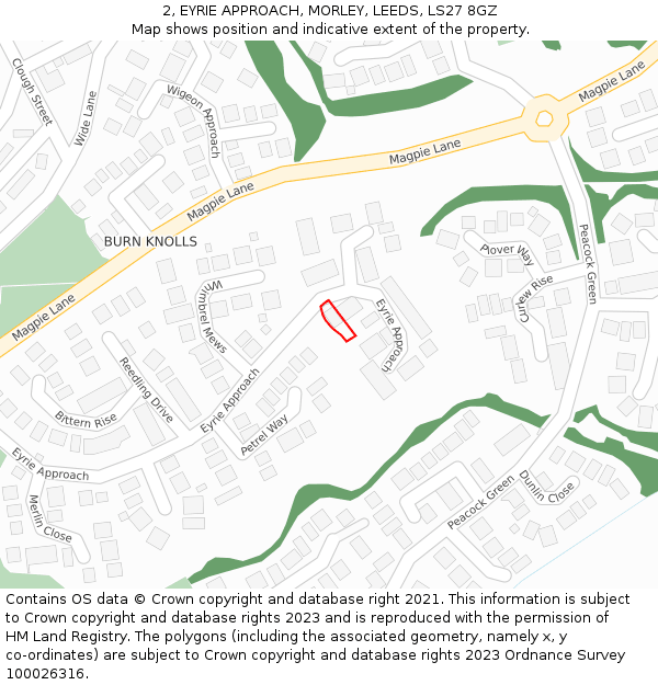 2, EYRIE APPROACH, MORLEY, LEEDS, LS27 8GZ: Location map and indicative extent of plot