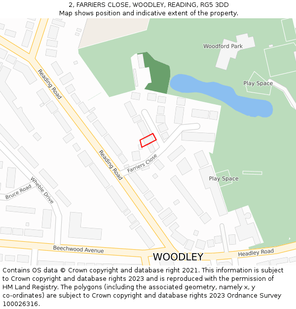 2, FARRIERS CLOSE, WOODLEY, READING, RG5 3DD: Location map and indicative extent of plot