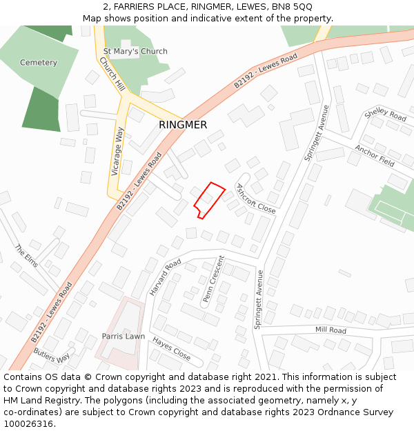 2, FARRIERS PLACE, RINGMER, LEWES, BN8 5QQ: Location map and indicative extent of plot