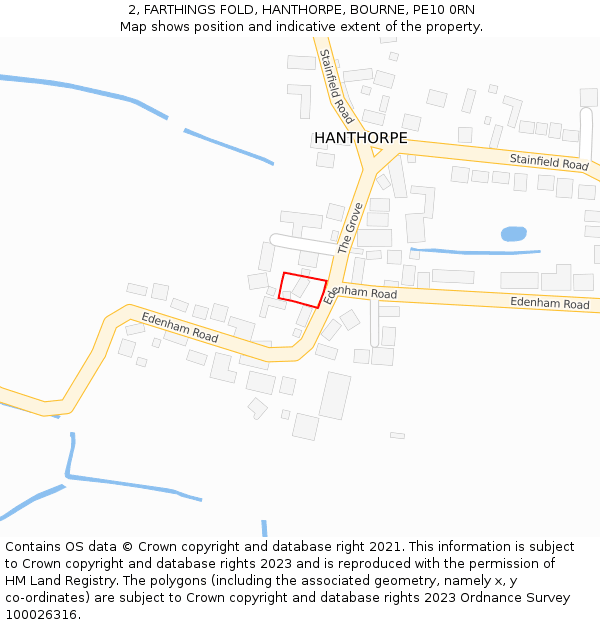 2, FARTHINGS FOLD, HANTHORPE, BOURNE, PE10 0RN: Location map and indicative extent of plot