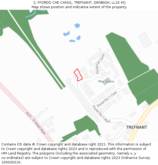 2, FFORDD CAE CANOL, TREFNANT, DENBIGH, LL16 4YJ: Location map and indicative extent of plot