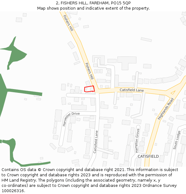 2, FISHERS HILL, FAREHAM, PO15 5QP: Location map and indicative extent of plot