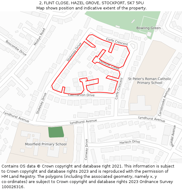 2, FLINT CLOSE, HAZEL GROVE, STOCKPORT, SK7 5PU: Location map and indicative extent of plot