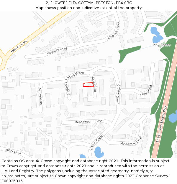 2, FLOWERFIELD, COTTAM, PRESTON, PR4 0BG: Location map and indicative extent of plot