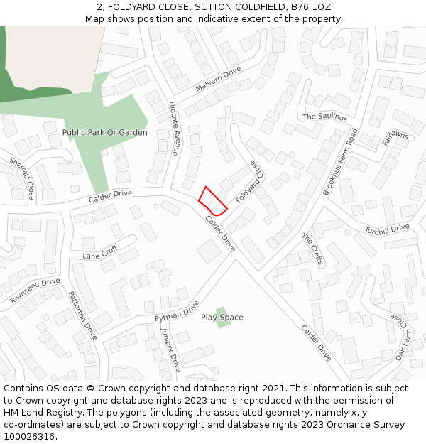 2, FOLDYARD CLOSE, SUTTON COLDFIELD, B76 1QZ: Location map and indicative extent of plot