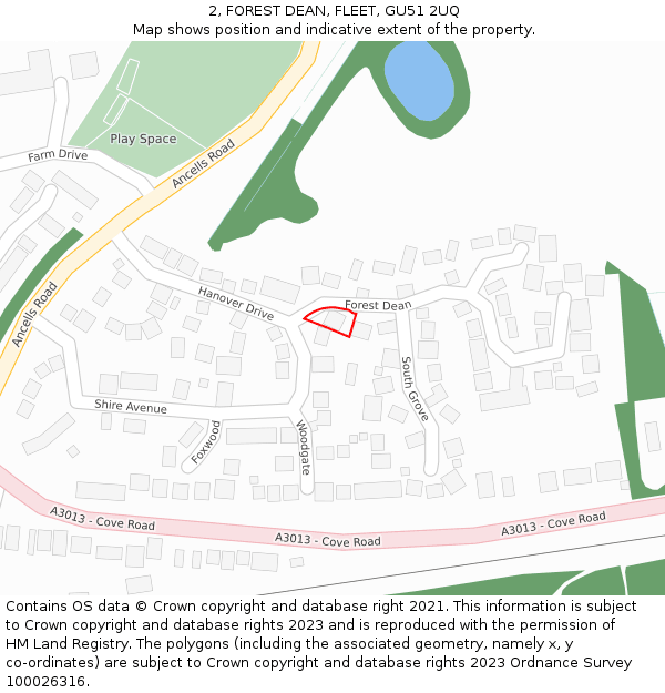 2, FOREST DEAN, FLEET, GU51 2UQ: Location map and indicative extent of plot