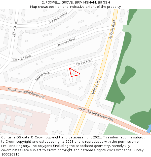 2, FOXWELL GROVE, BIRMINGHAM, B9 5SH: Location map and indicative extent of plot