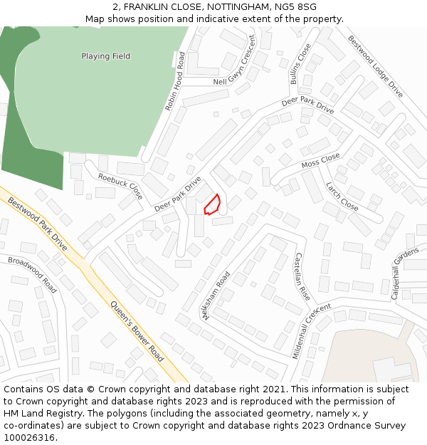 2, FRANKLIN CLOSE, NOTTINGHAM, NG5 8SG: Location map and indicative extent of plot