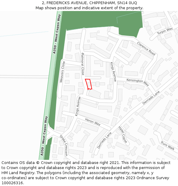 2, FREDERICKS AVENUE, CHIPPENHAM, SN14 0UQ: Location map and indicative extent of plot