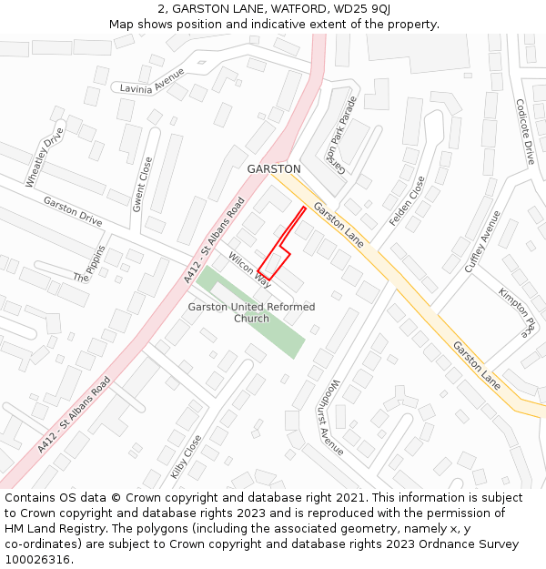 2, GARSTON LANE, WATFORD, WD25 9QJ: Location map and indicative extent of plot