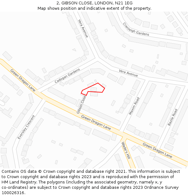 2, GIBSON CLOSE, LONDON, N21 1EG: Location map and indicative extent of plot