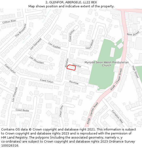 2, GLENFOR, ABERGELE, LL22 8EX: Location map and indicative extent of plot