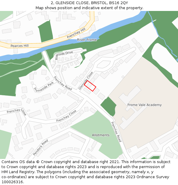 2, GLENSIDE CLOSE, BRISTOL, BS16 2QY: Location map and indicative extent of plot