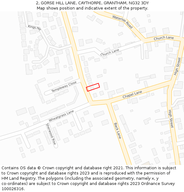 2, GORSE HILL LANE, CAYTHORPE, GRANTHAM, NG32 3DY: Location map and indicative extent of plot