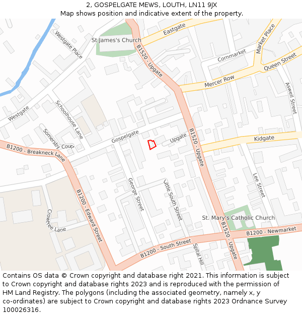 2, GOSPELGATE MEWS, LOUTH, LN11 9JX: Location map and indicative extent of plot