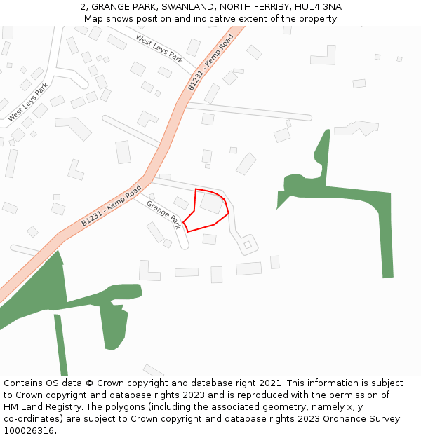 2, GRANGE PARK, SWANLAND, NORTH FERRIBY, HU14 3NA: Location map and indicative extent of plot