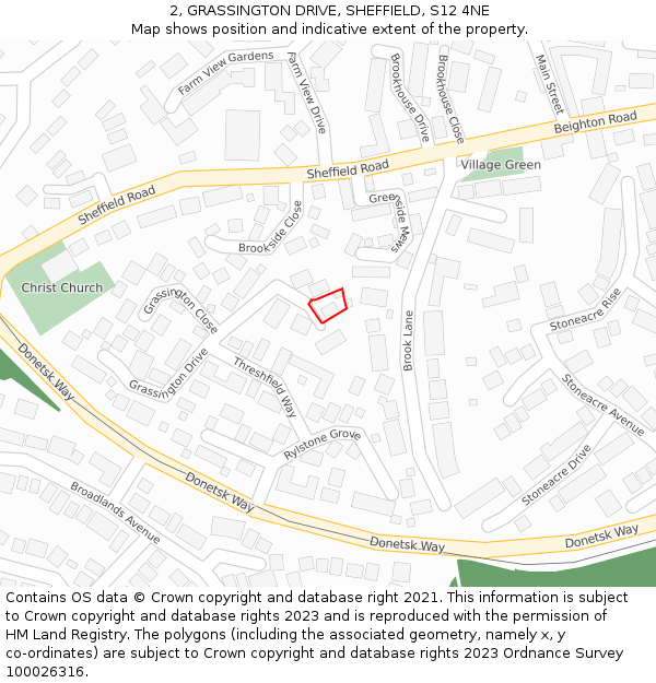 2, GRASSINGTON DRIVE, SHEFFIELD, S12 4NE: Location map and indicative extent of plot